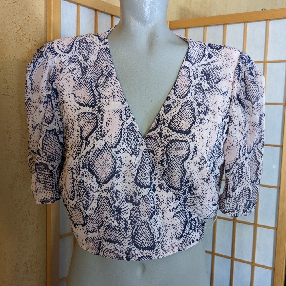 Aqua, wrap around crop top, large